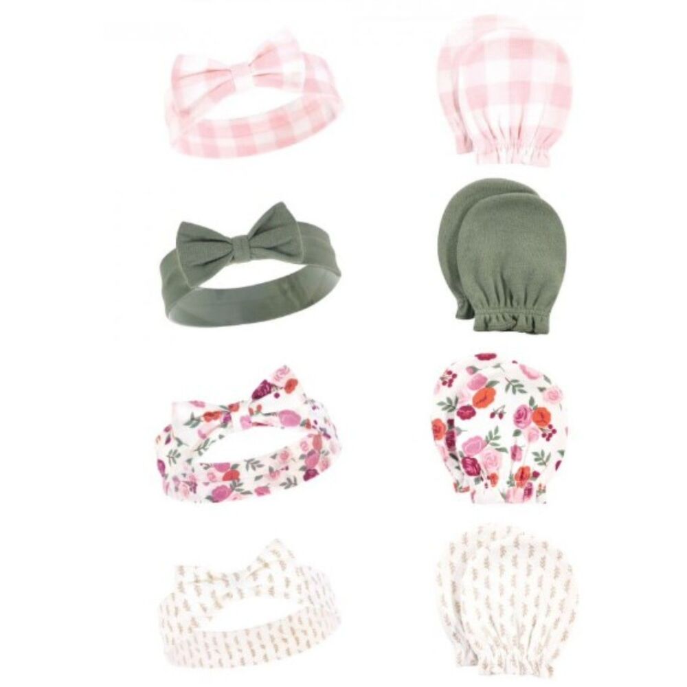 Infant Girl Cotton Headband and Scratch Mitten Set, Fall Floral, 0-6 Months
